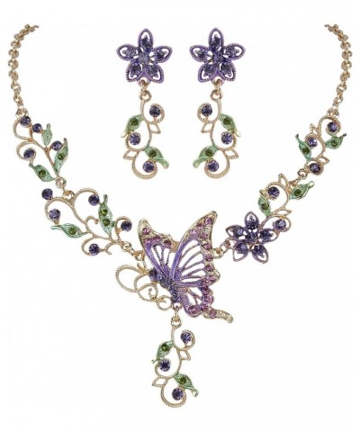 Women's Austrian Crystal Butterfly Flower Leaf Necklace Earrings Set Gold-Tone Purple $14.30 Jewelry Sets