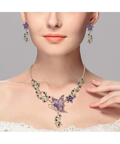 Women's Austrian Crystal Butterfly Flower Leaf Necklace Earrings Set Gold-Tone Purple $14.30 Jewelry Sets