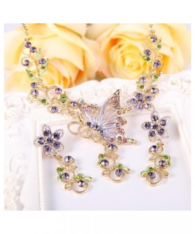 Women's Austrian Crystal Butterfly Flower Leaf Necklace Earrings Set Gold-Tone Purple $14.30 Jewelry Sets