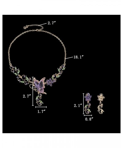 Women's Austrian Crystal Butterfly Flower Leaf Necklace Earrings Set Gold-Tone Purple $14.30 Jewelry Sets