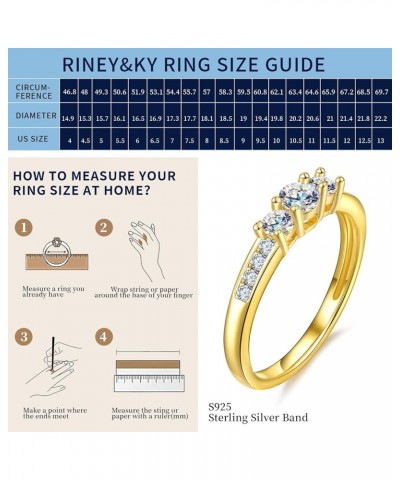 Moissanite Rings for Women Lab Created Diamond Three-stone Ring 18k Yellow Gold Plated Moissanite Half Eternity Band Simulate...