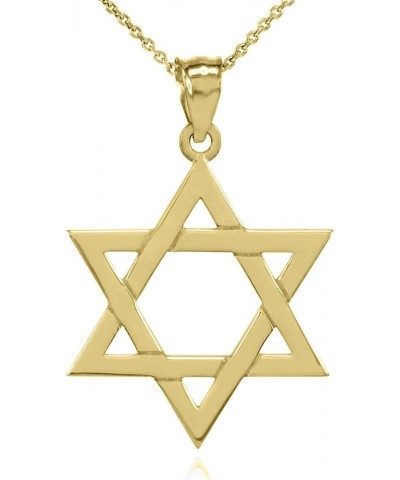 14K Yellow Gold Traditional Jewish Six Pointed Star of David Magen David Hexagram Pendant Necklace (Large) - Choice of Length...