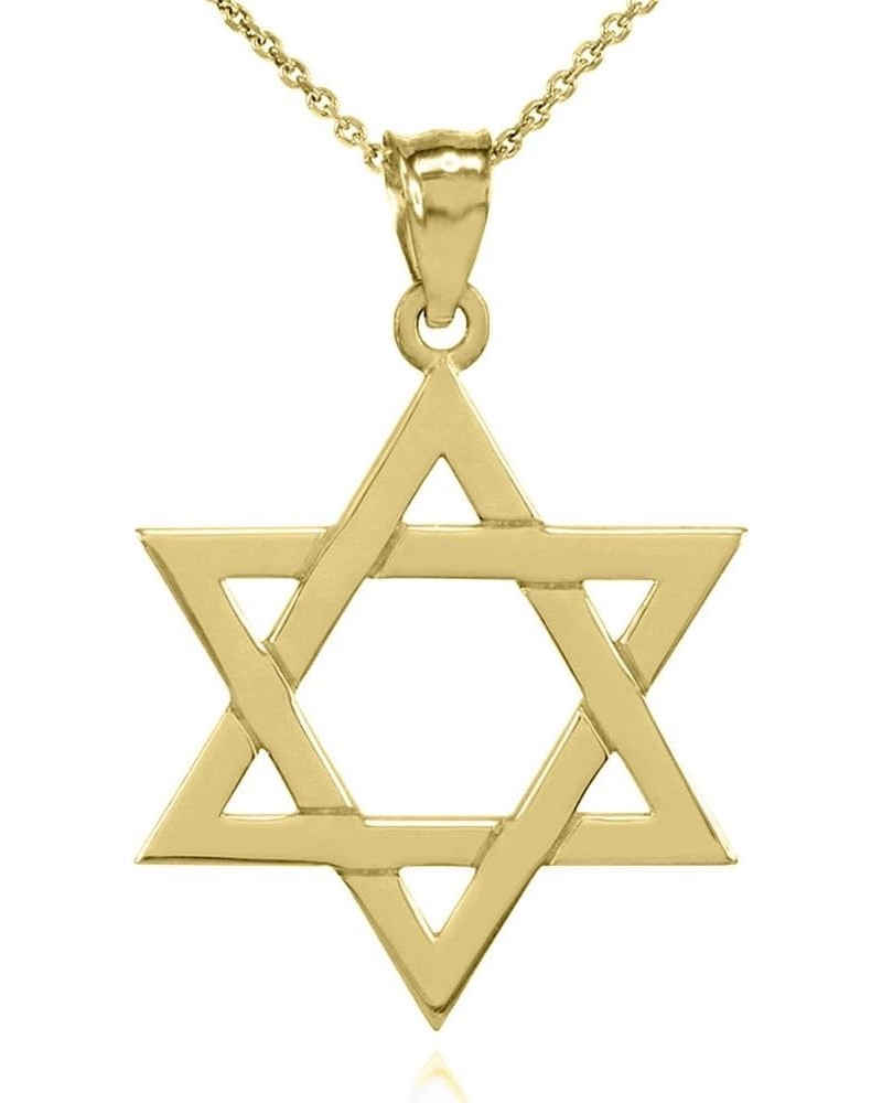 14K Yellow Gold Traditional Jewish Six Pointed Star of David Magen David Hexagram Pendant Necklace (Large) - Choice of Length...