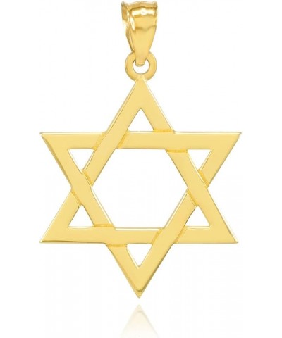 14K Yellow Gold Traditional Jewish Six Pointed Star of David Magen David Hexagram Pendant Necklace (Large) - Choice of Length...