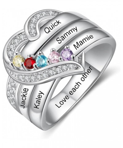 Personalized Names Anniversary Rings for Women Sterling Silver Jewelry with 1-8 Simulated Birthstones Promise Ring for Her Gr...