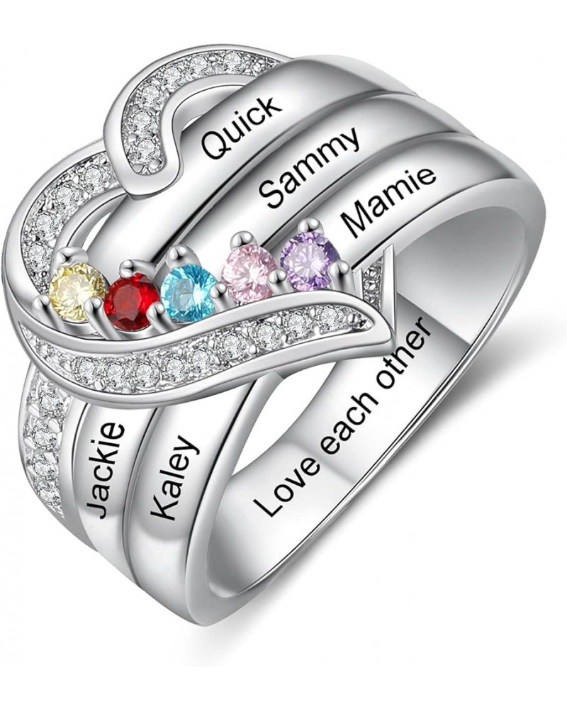 Personalized Names Anniversary Rings for Women Sterling Silver Jewelry with 1-8 Simulated Birthstones Promise Ring for Her Gr...