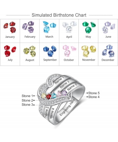 Personalized Names Anniversary Rings for Women Sterling Silver Jewelry with 1-8 Simulated Birthstones Promise Ring for Her Gr...