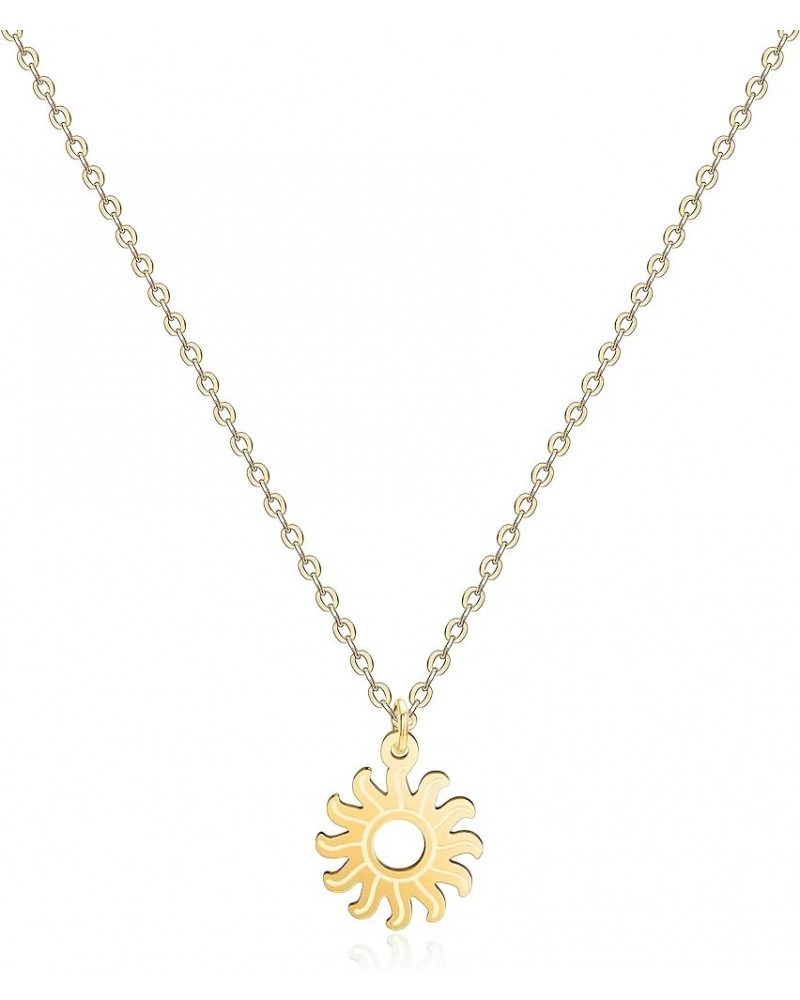 18k Gold Plated Dainty Layered Sun Necklace Pendant Short Cactus Choker Chain, Circle Layering Necklace,Star Handmade Gold Si...