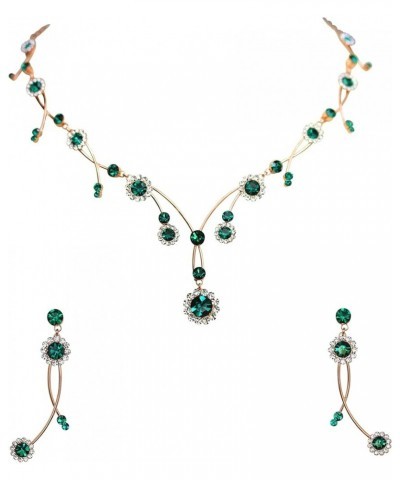 Gorgeous Rhinestone Crystal Floral Necklace Earrings Set Green / Rose gold plated $16.73 Jewelry Sets