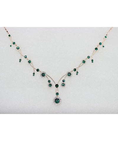 Gorgeous Rhinestone Crystal Floral Necklace Earrings Set Green / Rose gold plated $16.73 Jewelry Sets