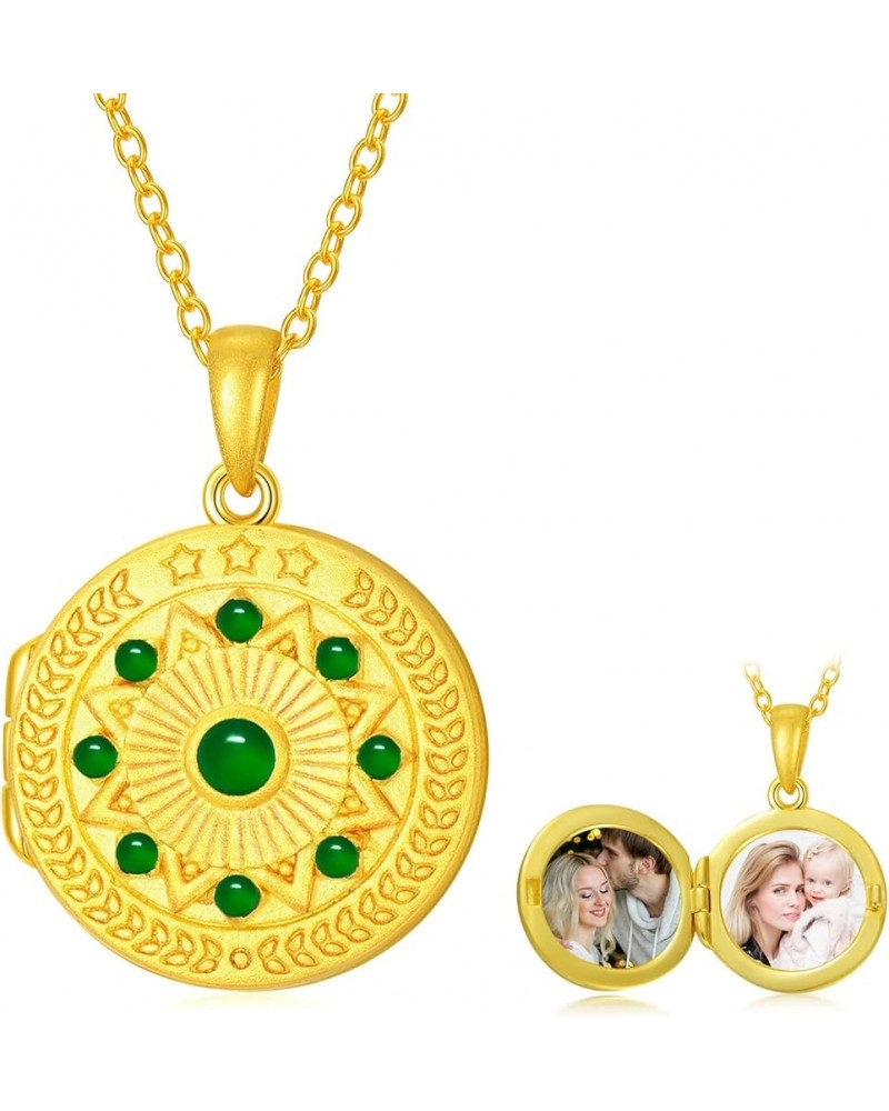 Personalized 10K 14K 18K Gold/Plated Gold Round Emerald Locket Necklace That Holds Pictures Custom Natural Gemstone Locket Pe...