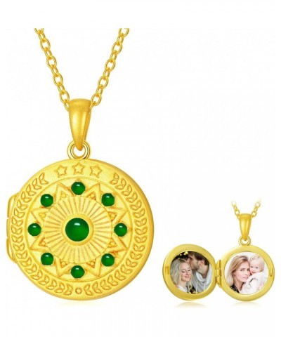 Personalized 10K 14K 18K Gold/Plated Gold Round Emerald Locket Necklace That Holds Pictures Custom Natural Gemstone Locket Pe...