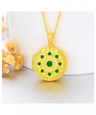 Personalized 10K 14K 18K Gold/Plated Gold Round Emerald Locket Necklace That Holds Pictures Custom Natural Gemstone Locket Pe...