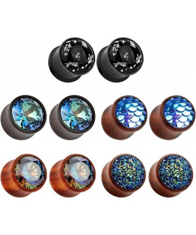 5 Pairs Gauge Wood Tunnels Earrings Zircon Stone Body Jewelry Set Stretching Tapers Expanders Wooden Ear Plugs Gauge 0g(8mm) ...