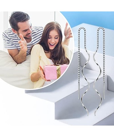 Threader Earrings Sterling Silver Long Chain Earrings Chain Earrings for Women Dangle Earrings Thread Dangling Threaded Long ...