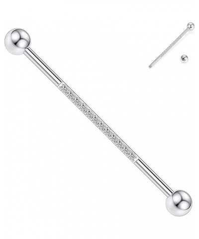 Industrial Bar Industrial Piercing Jewelry 14G Industrial Barbell Surgical Steel for Women Men With CZ/Pyramid/Cross Surface ...