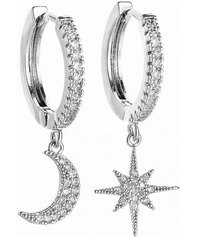 Star Earrings Silver Cute Hoop Earrings for Women Small Sleeper Tragus Hoop Earrings Cartilage Jewelry Gifts Huggie Earrings ...